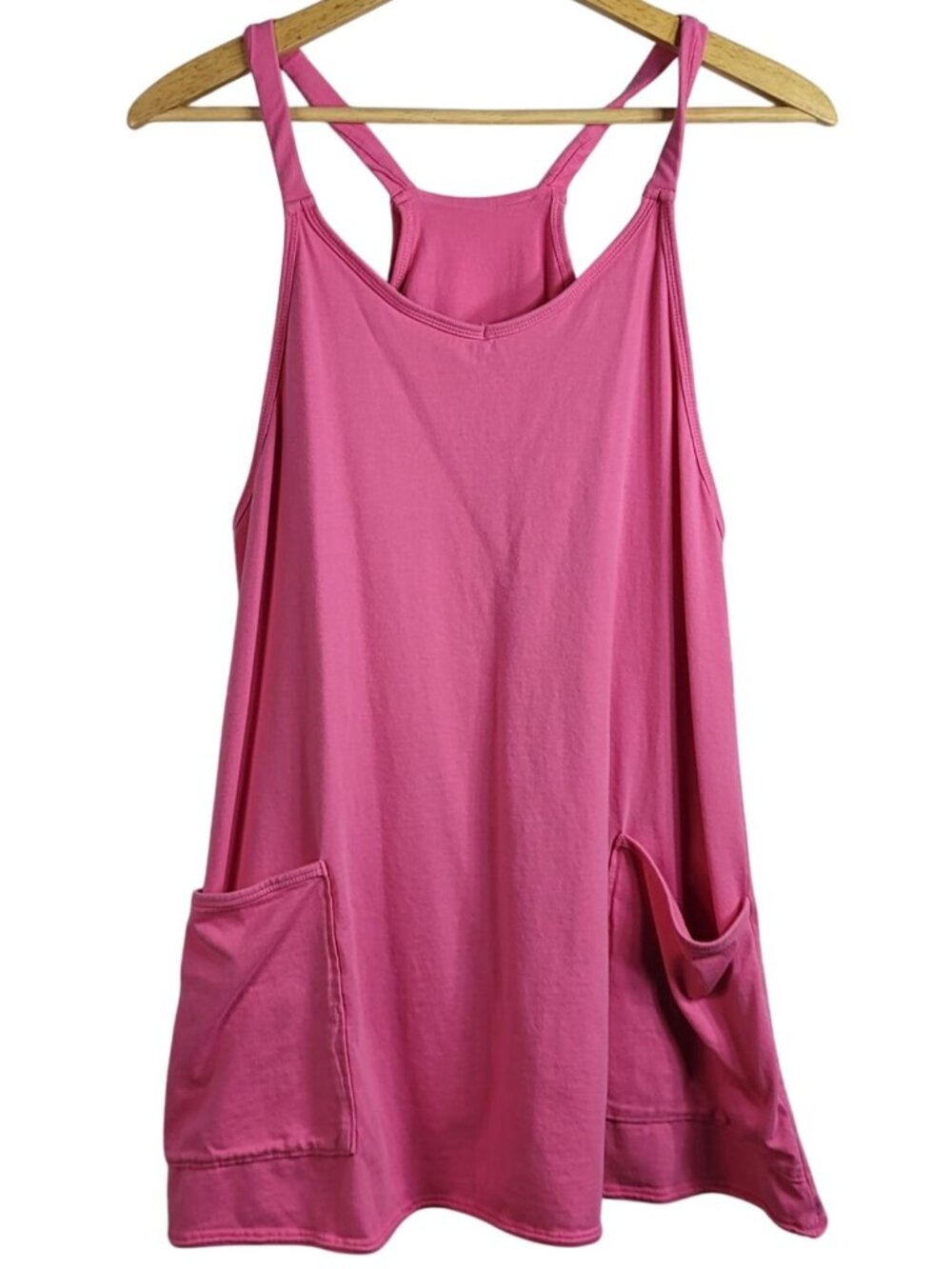 Womens Sleeveless Tank Dress Romper Barbie Pink Medium Shorts Liner Pocket Loose